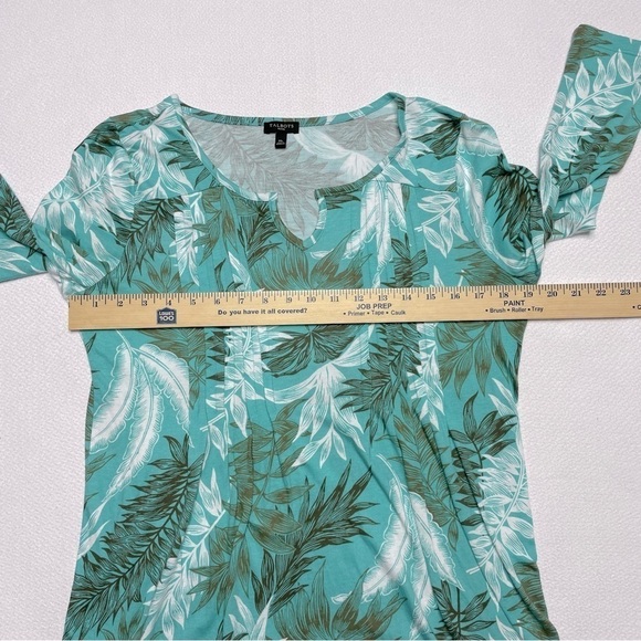 Talbots Pleated Palm Frond Tunic Top 3/4 Sleeve Turquoise, Brown, White Size MP - Picture 5 of 11